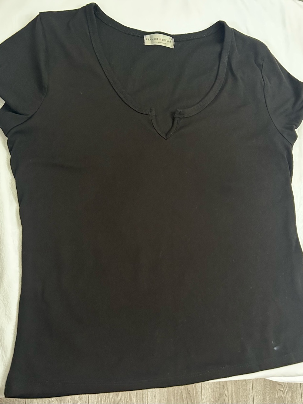 Black Notch-Neck Short Sleeve Tee by Frank & Eileen